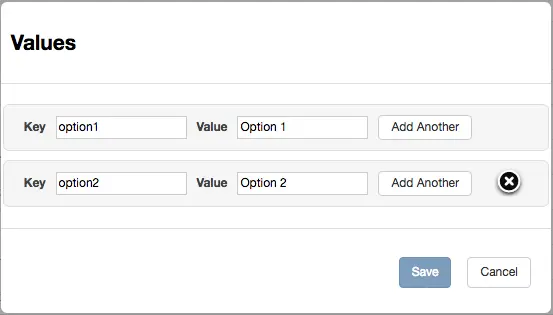 Form Static Key Value Pairs Options