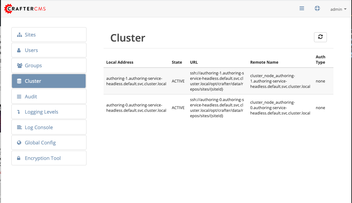 Studio Clustering using Kubernetes deployments - Two nodes listed in Studio Main Menu - Cluster