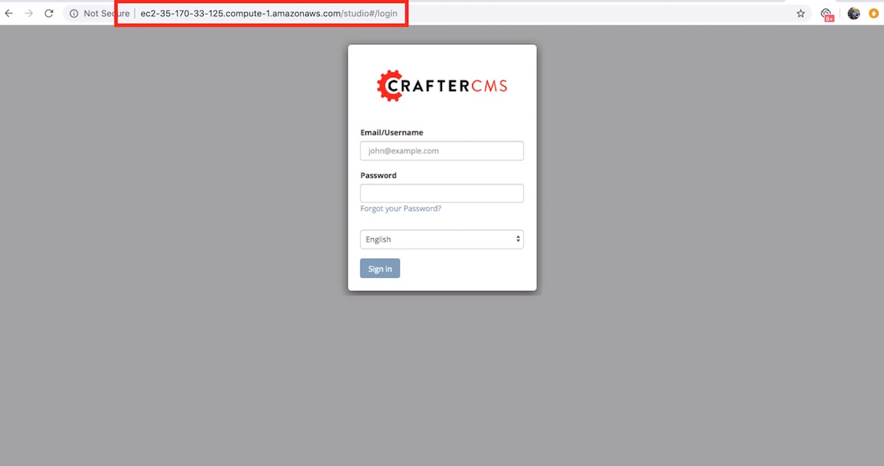 CrafterCMS AWS AMI Authoring Login