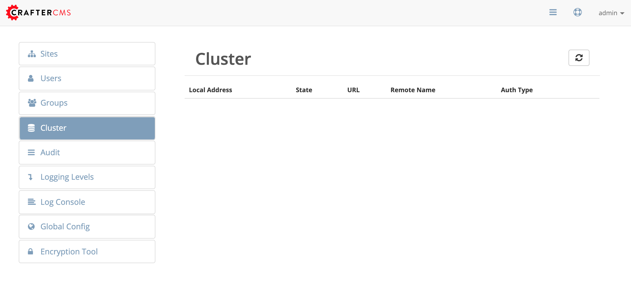 System Administrator - Main Menu Cluster