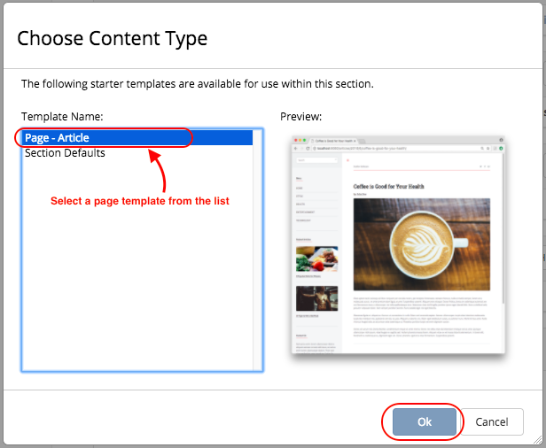 Content Author - Add New Page Choose Content