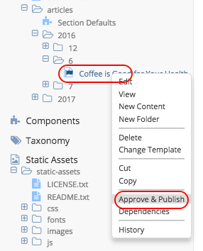 Workflow - Approve & publish Sidebar nav tree option
