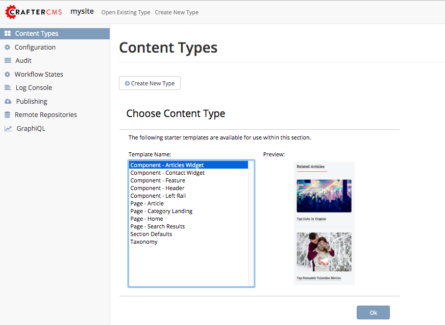 Site Admin - Site Config Content Types