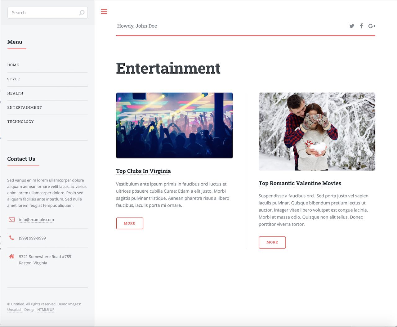 Targeting - Entertainment category landing page with role targeting set to ROLE_user