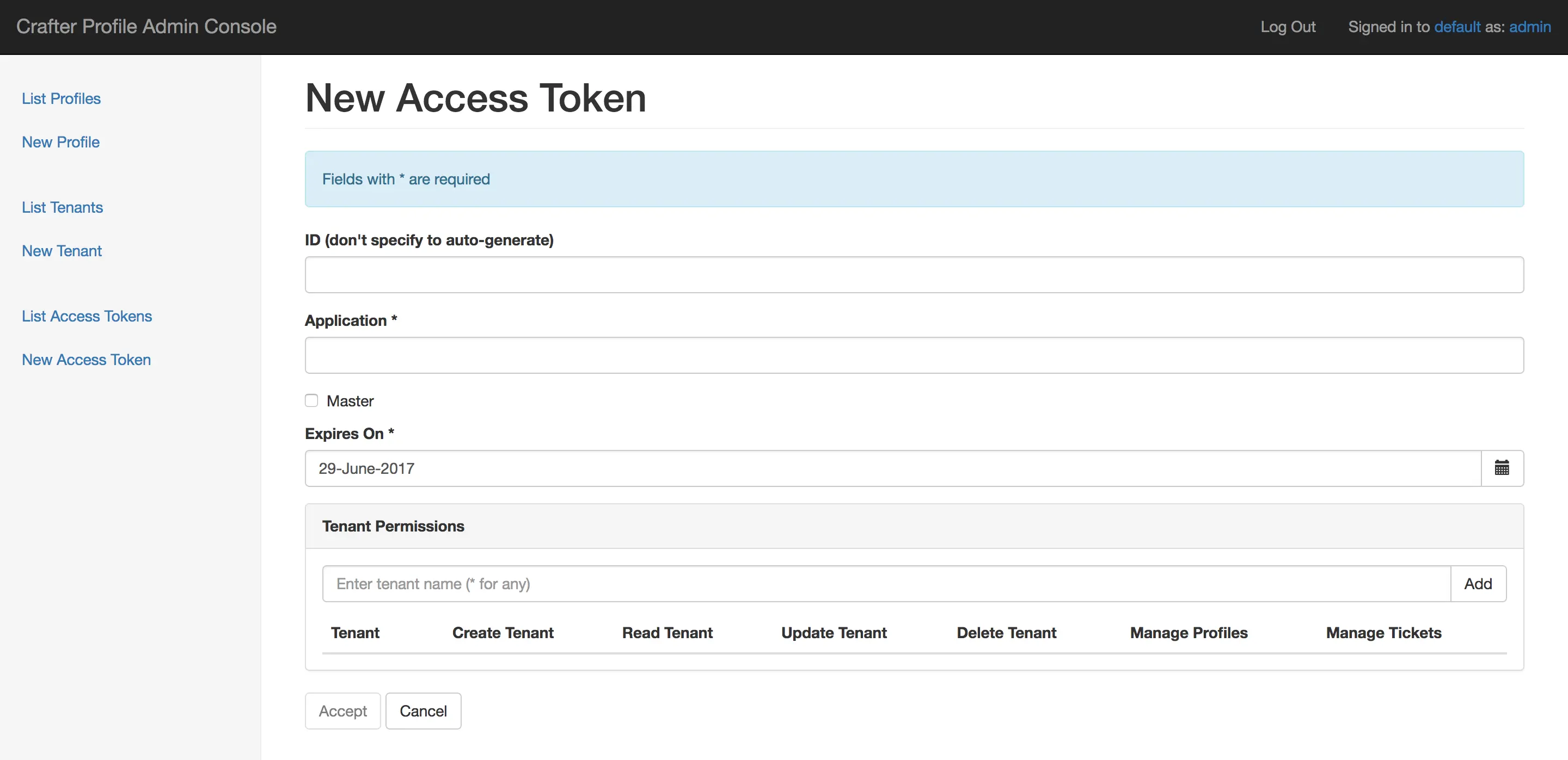 Crafter Profile access tokens new
