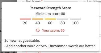 System Administrator - Password Requirements Display Score 60