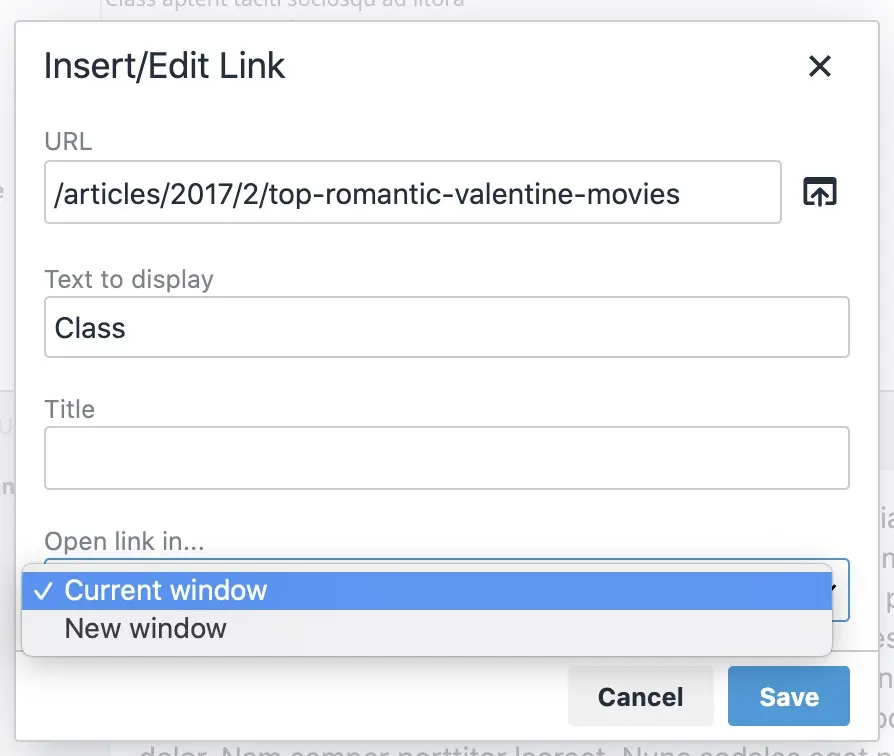 Allow user to browse pages and insert link - Save the link"