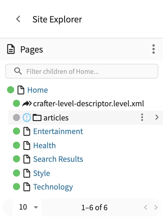 Content Inheritance - Site tree showing home folder section defaults