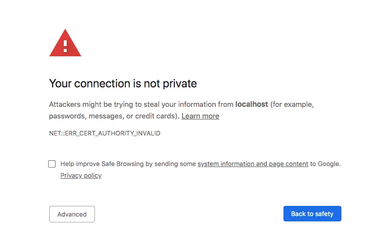 Connection not private message using a self signed certificate