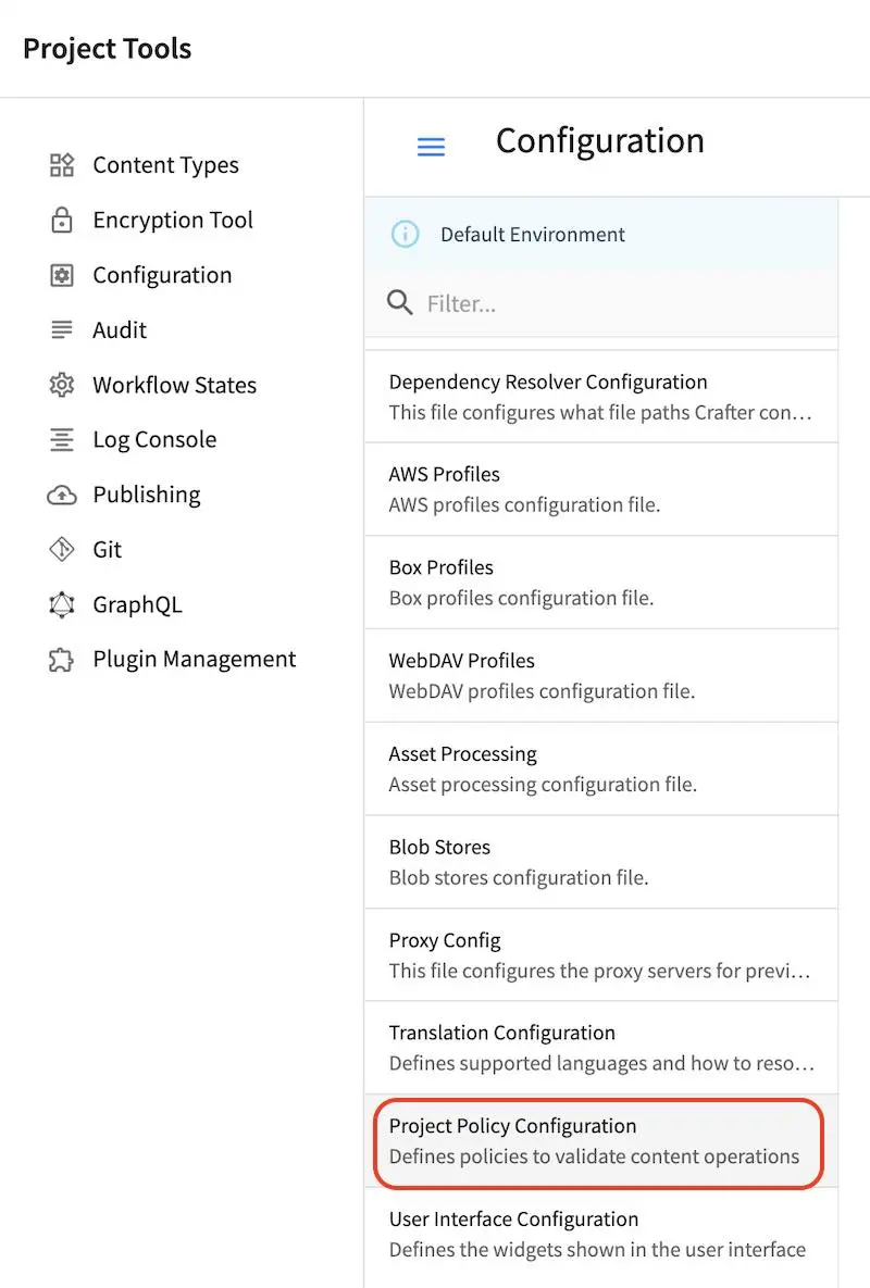 Configurations - Open Project Policy Configuration