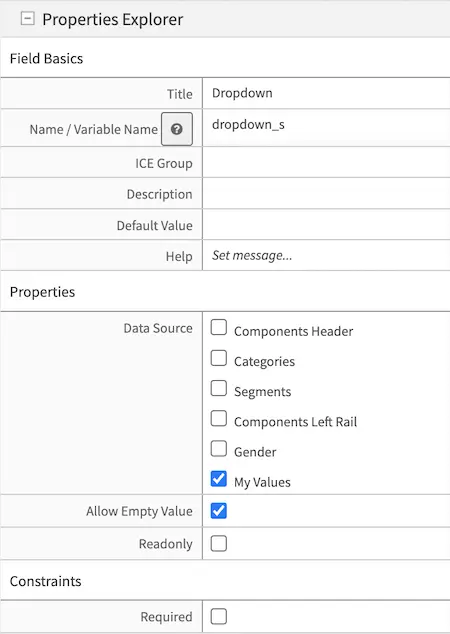 Form Control Dropdown Properties