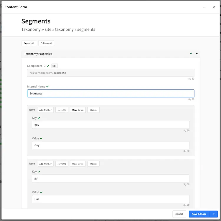 Form Control Data Source Simple Taxonomy Example