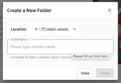 Static Assets - Create Folder Dialog