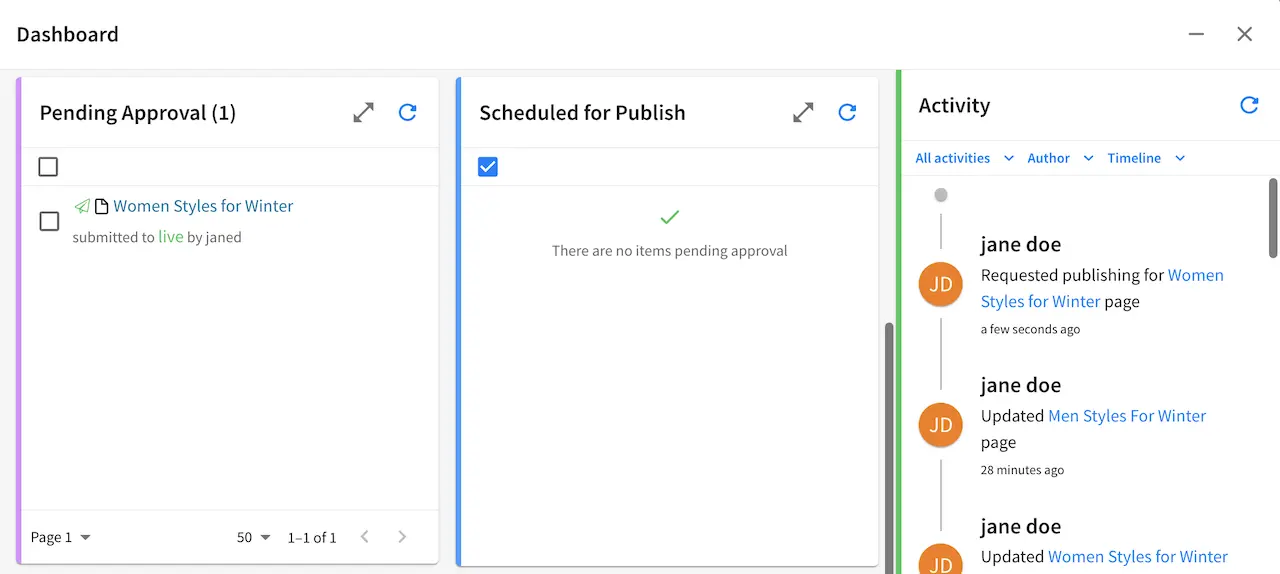 Workflow - Request publish submitted dashboard updated icon