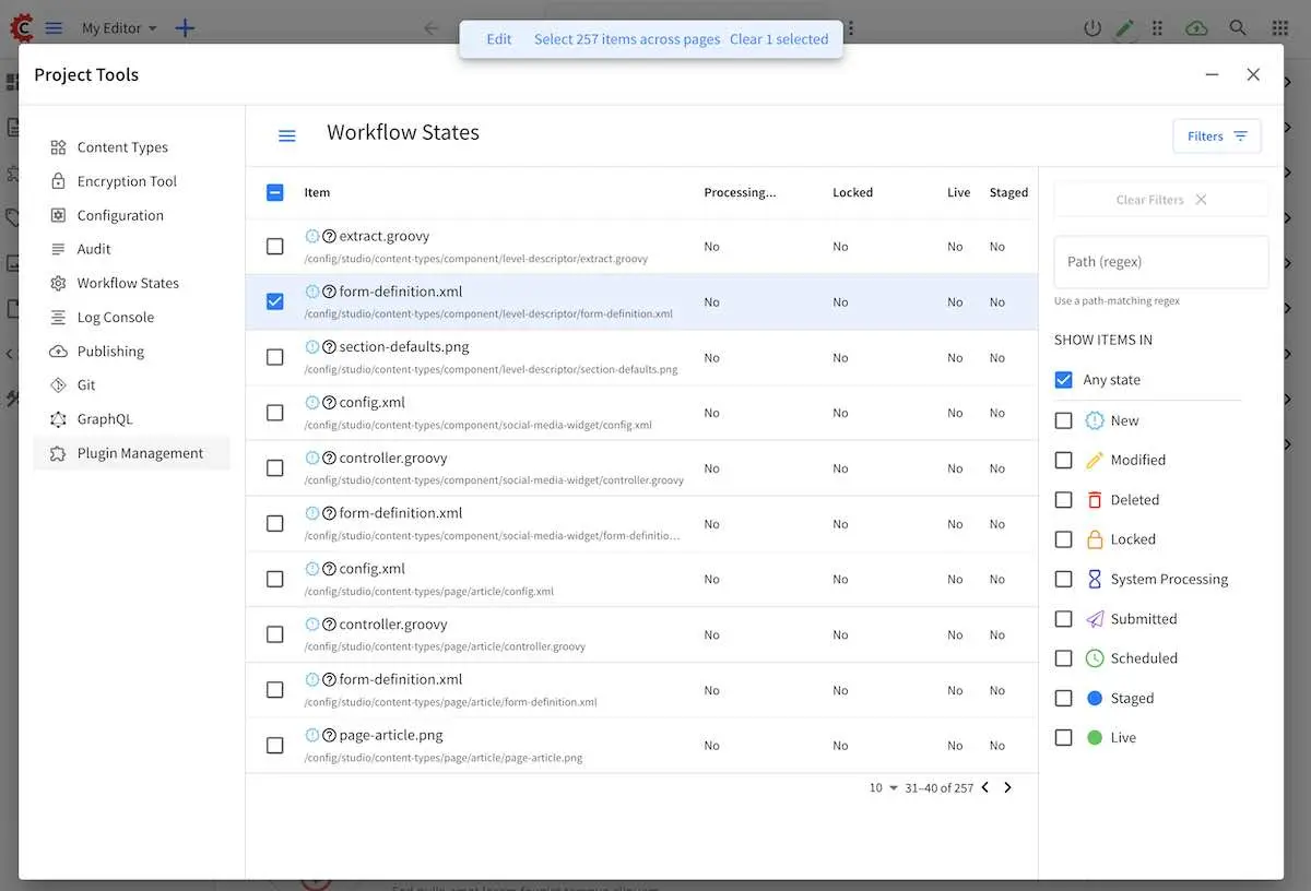 Site Admin - Project Tools Set Workflow States