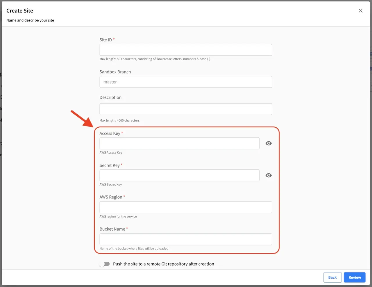 Parameter added in Create Project