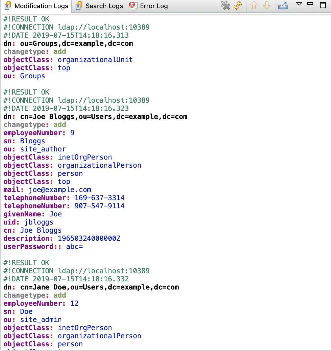 Apache Directory Studio - LDIF Execute Results in Modification Logs