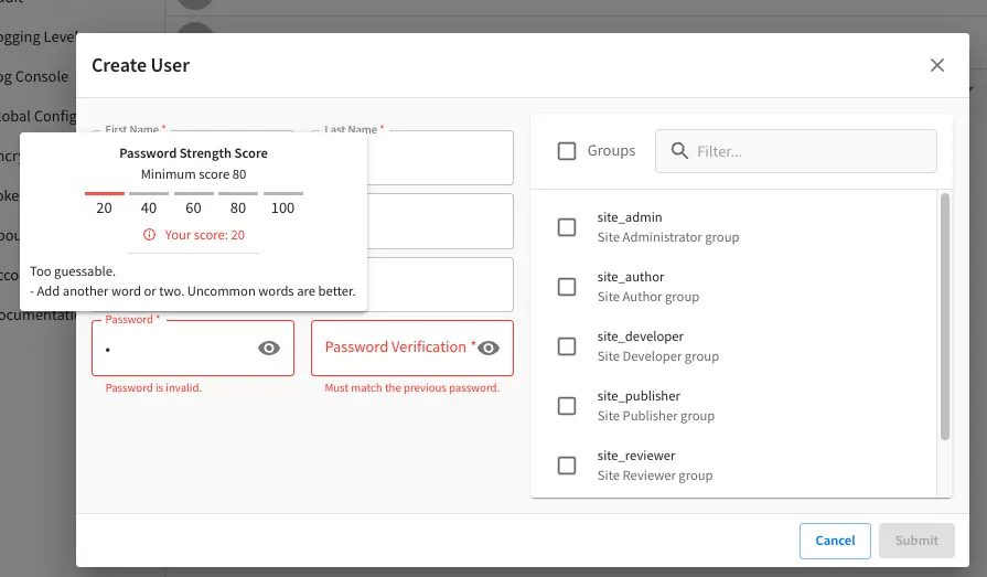 System Administrator - Password Requirements Display