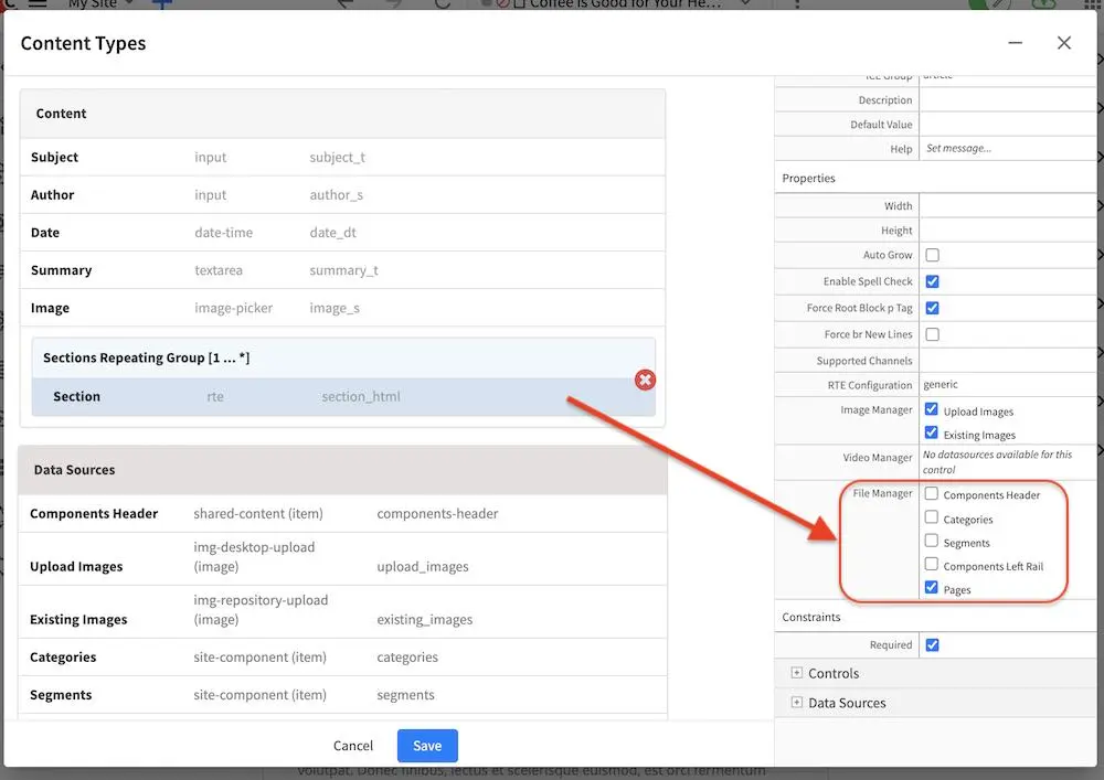 Allow user to browse pages and insert link - bind the data source to RTE