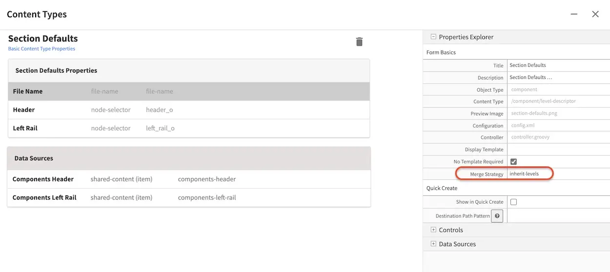 Content Inheritance - Section Defaults Content Type